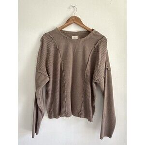 Afraid State Women’s Waffle Knit Long Sleeve Top Chocolate Brown Size Mediu